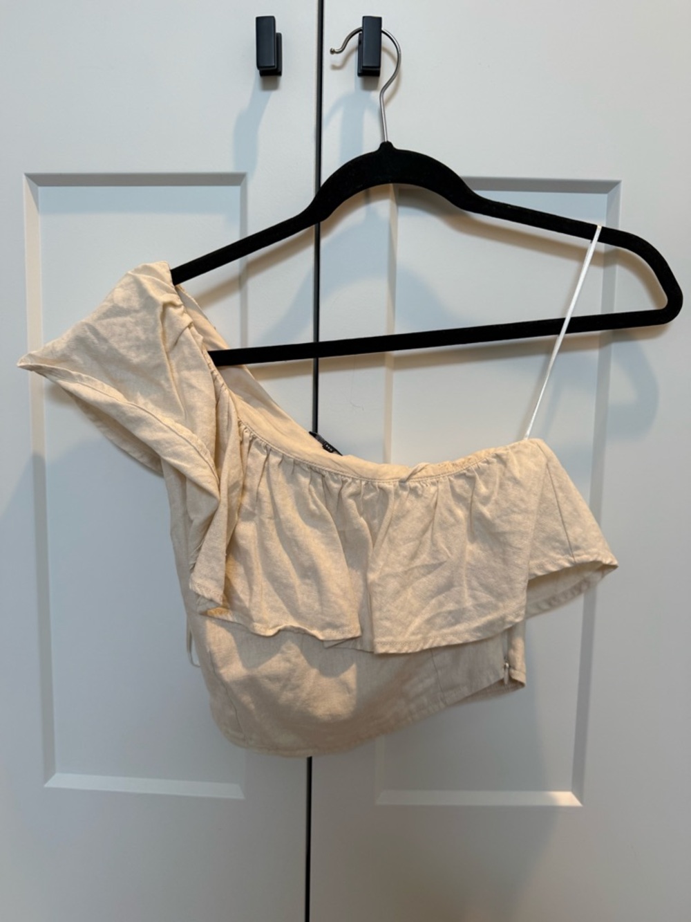 1. State Women’s One-Shoulder Ruffle Crop Top - Cream